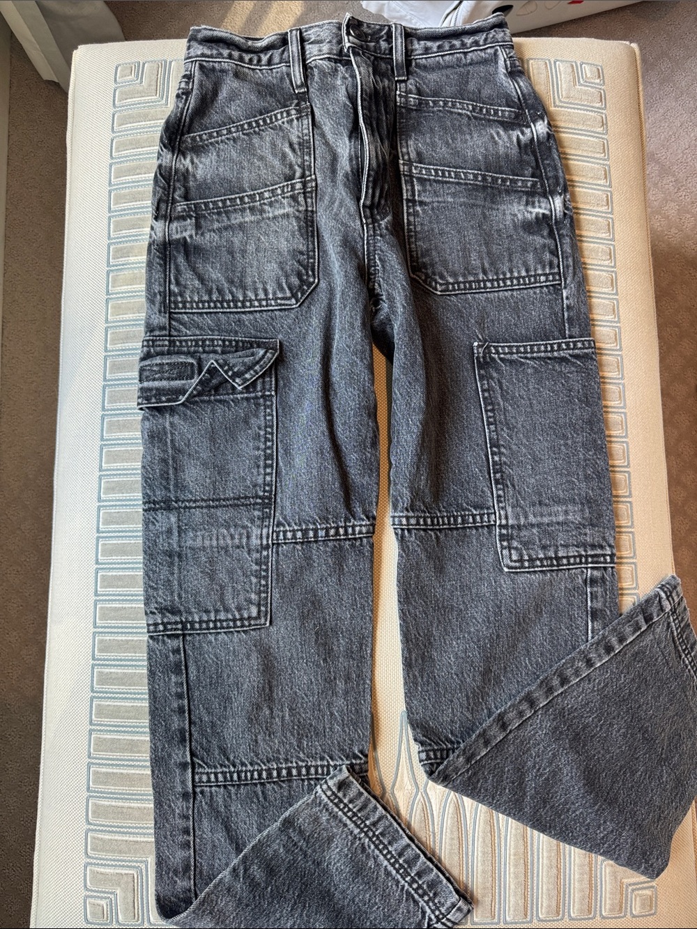 Womens Black Washed Cargo Jeans - slim Utility Style sz25